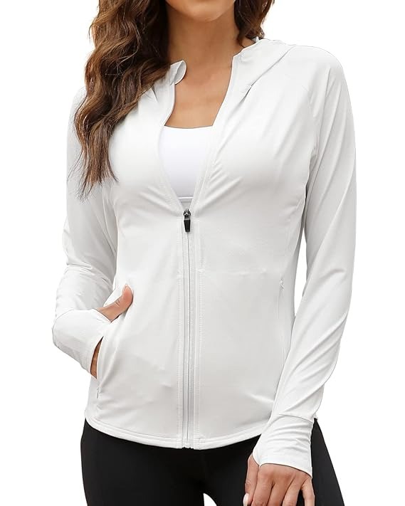 Stylish hooded sunblock jacket for travel and biking