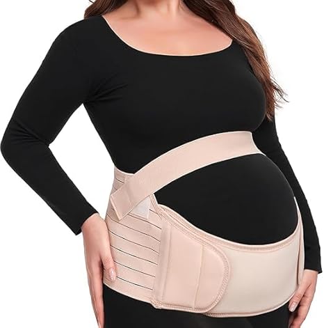 Skin maternity support belt for back and belly relief.