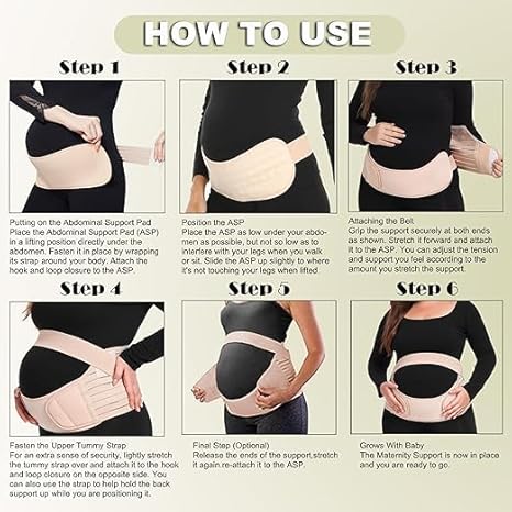 Skin maternity support belt for back and belly relief.