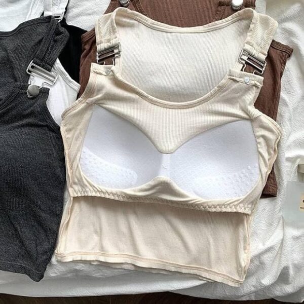 Fashiol black ribbed crop top with built-in bra and front buckle straps