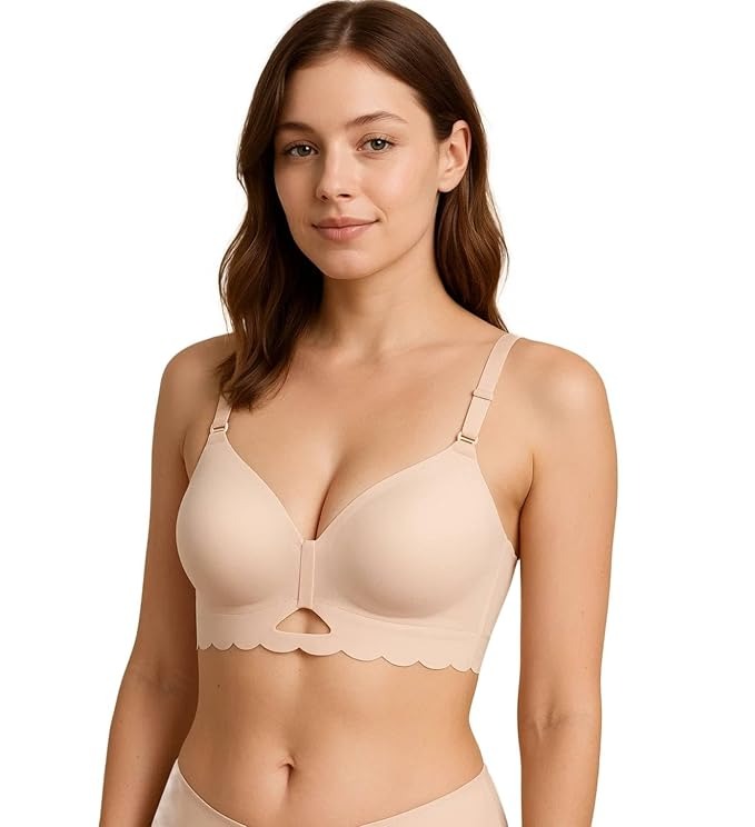Fashiol seamless skin-colored maternity bra with front open closure for everyday wear.