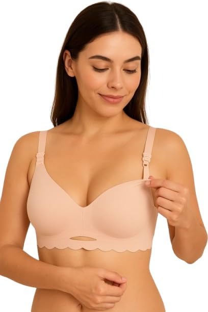 Fashiol seamless skin-colored maternity bra with front open closure for everyday wear.