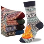 Fashiol Winter Wear Thick Thermal Inner Woolen Snow Socks For Heavy Cold Warm Stretchable Printed Kashmiri Socks For Women and Men