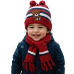 Fashiol Winter Acrylic Wool Hat and Scarf Set for kids | Teddy Bear Design | Soft Warm Woolen Bannie cap with Pom Pom Muffler Set for Baby Boys & Girls| 1 to 3 Year