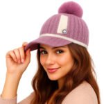 Fashiol Women's Knitted Winter Hat | Visor Beanie with Pom-Pom & Decorative Button – Soft Wool Blend, Stylish Casual Wear Cap for Girls Multicolour