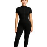 ELEG & STILANCE Women's 2pcs Gym Sets Tracksuit Sweatsuit Yoga Suit Half Sleeve Activewear Zip Up Top Workout Leggings Fitness Clothing
