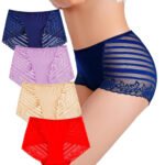 Women Seamless Hollow Out Panties Floral Pattern Underwear Comfort Lace Trim Briefs Mid Rise Soft Lady Lingerie