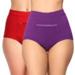 Fashiol Women's High Cut Solid Color Tummy Control and Travel Zipper Pocket Panties Cotton Underpants Briefs | Multicolor - Pack of 2