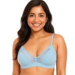 Women Cotton Non Padded Non-Wired Adjustable Strap Full Coverage Front Bow & Mesh Panel | Everyday Bra Back Hook & Eye Closure
