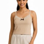 Fashiol Women’s & Girls’ Lightly Padded Camisole Top | Soft Cotton Innerwear Slip with Lace & Bow | Under Jacket Bra-Free Tank | Nightwear & Casual Inner Top