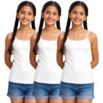 Girls Cotton Camisole - Soft, Breathable Inner Wear for Ages 8-17 Years | White, Comfortable Underwear Top for Girls | Pack of 3
