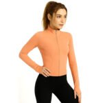 Women Solid Full Zip Workout Full Sleeve Yoga Sports Jacket With Thumb Hole UV Sun Protection | Soft Stretchable Regular Fit Athletic Jackets.
