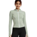 Women Summer Slim Fit Long Sleeve Full Zip Soft Stretchable Yoga Jacket with Thumb Hole UV Sun Protection Athletic Jackets for Gym, Running, Yoga, Workout