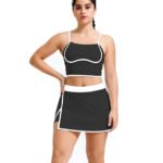 Fashiol Women’s Tennis Skirt & Sports Bra Set with Removable Padded Bra | Adjustable Straps | Skirt with Built-in Shorts & Pocket | Activewear Co-Ord for Tennis, Gym, Yoga & Training