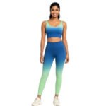 Fashiol Women’s 2-Piece Ombre Gym Set | Seamless Sports Bra & High-Waist Leggings | Stretchy Workout Yoga Activewear for Fitness & Training