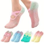 Fashiol Women Yoga Socks | Non-Slip Grip Cotton 5 Toe Socks with Elastic Strap | Anti-Skid Pilates, Yoga,Gym,Pilates & Barre Workout Balance & Comfort