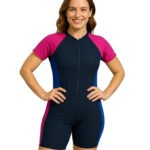 Fashiol Teen Girls Swimsuits One Piece Kids Pink Swimsuits with Chest Pads Girl UPF 50+ Sun Protection Color Panel Pattern Cute Swimsuit Swimwear Bathing Knee Length Swimming Costume Dress