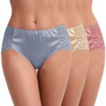 ELEG & STILANCE Women's Lace Full Coverage High Waist Panty, Soft Stretch Breathable Seamless Hipster Brief for Daily Comfort