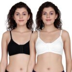 Women Cotton Seamless Front Open Non Padded Non Wired Adjustable Strap Comfortable Everyday Regular Bra, Multicolor. Size (32 to 46). Pack of 2