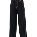 Fashiol Women Baggy Denim Jogger Pants | High Waist Loose Fit Trousers with Adjustable Drawstring | Casual Wide Leg Jeans with 2 Side Pockets | Comfortable