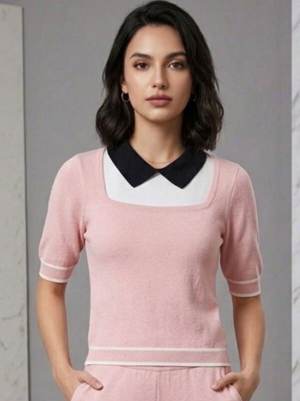 Cotton Blend Top | Pink - fit view