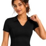Fashiol Women Sports Crop Top Collared Short Sleeve Gym Workout Activewear