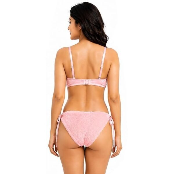 Fashiol Women Winter Soft Fluffy Teddy Bear Lingerie Set - pink