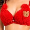 Fashiol Women Winter Soft Fluffy Teddy Bear Lingerie Set - red