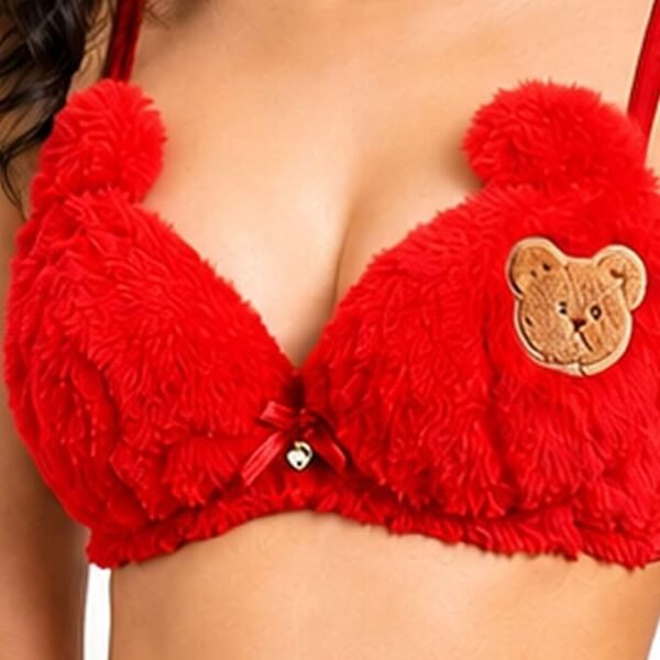 Fashiol Women Winter Soft Fluffy Teddy Bear Lingerie Set - red