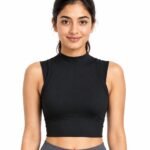 Fashiol Women High Neck Crop Top Sleeveless Sports Gym Workout Activewear