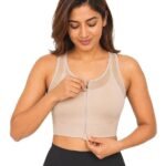 Fashiol Women's Front Zip Padded Sports Bra, High Impact Racerback Gym Bra for Workout, Running, Yoga