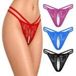 Fashiol Women Pearl Butterfly Rhinestone G-String Thong Pack of 3