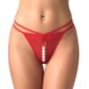 Fashiol women pearl front lace G-string thong in red, close-up of the pearl detail
