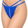 Fashiol women double strap lace thong panty in royal blue with rhinestone centre detail
