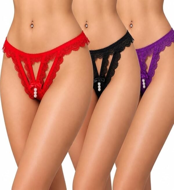 Fashiol women floral lace G string brief, pack of 3 multicolour in sizes S to XL