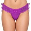 Fashiol Women Satin Bow Rhinestone Thong Panty, front view on model